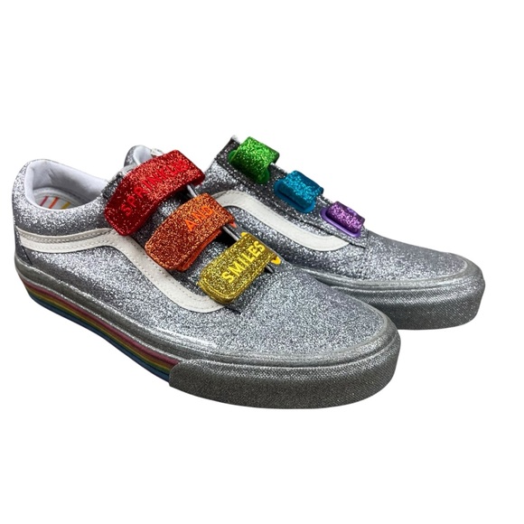 Vans Shoes - Vans x Flour Shop NEW Womens Size 8 Silver Rainbow Glitter Rainbow Shoes SZ 8.5